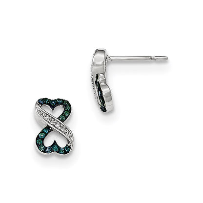 14k White Gold Dk Blue/White Real Diamond Heart Infinity Post Earrings