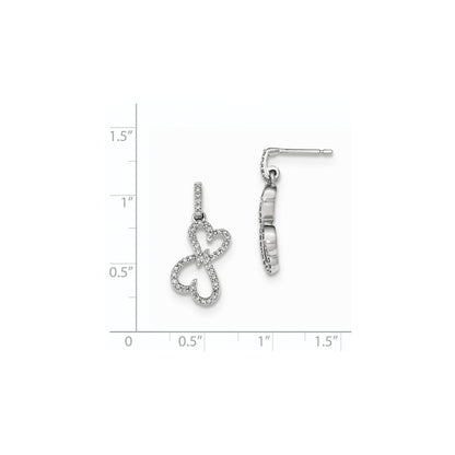 14k White Gold Real Diamond Heart Dangle Post Earrings
