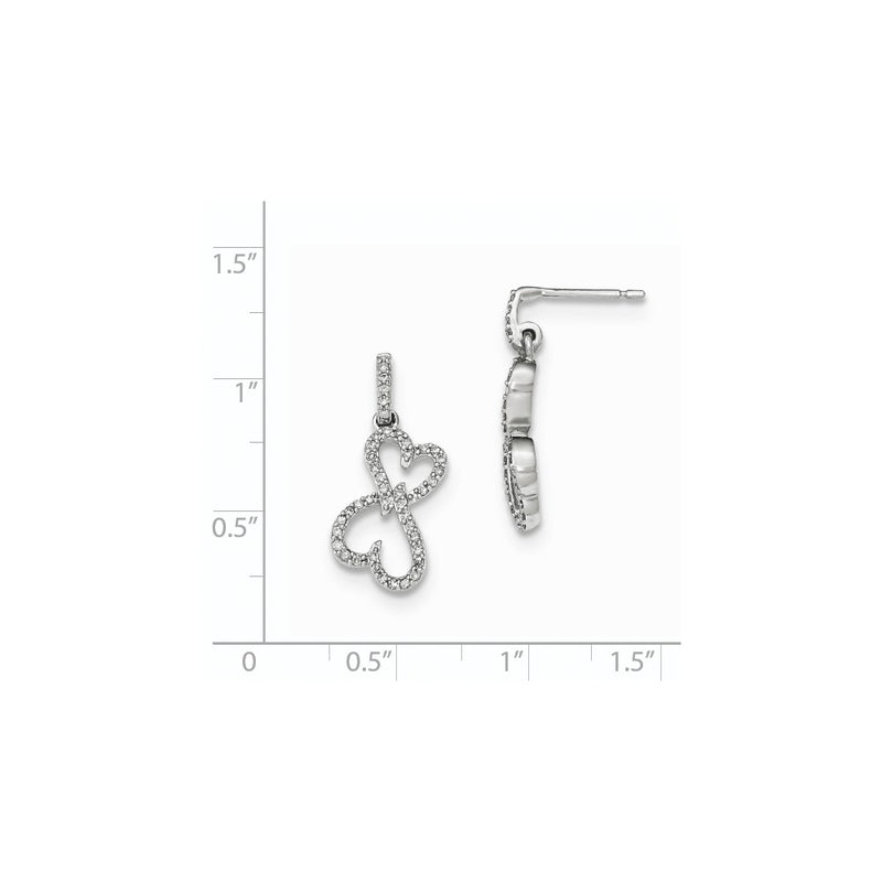 14k White Gold Real Diamond Heart Dangle Post Earrings