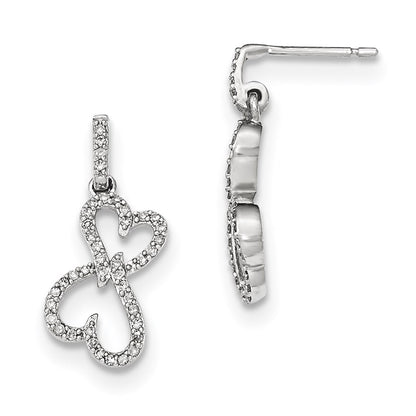 14k White Gold Real Diamond Heart Dangle Post Earrings