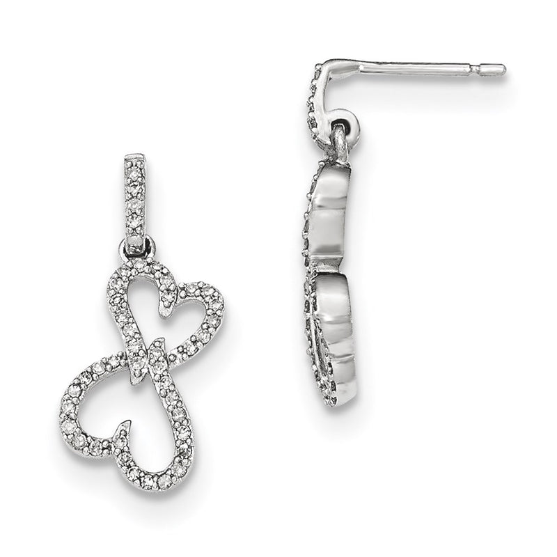 14k White Gold Real Diamond Heart Dangle Post Earrings