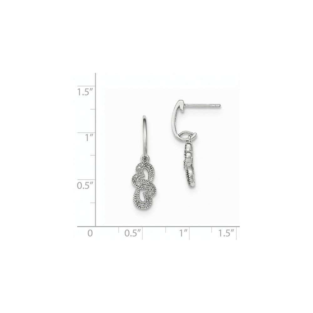 14k White Gold Real Diamond Double Heart Post Dangle Earring