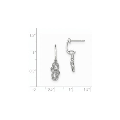 14k White Gold Real Diamond Double Heart Post Dangle Earring