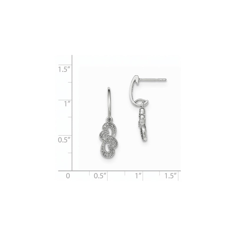 14k White Gold Real Diamond Double Heart Post Dangle Earring