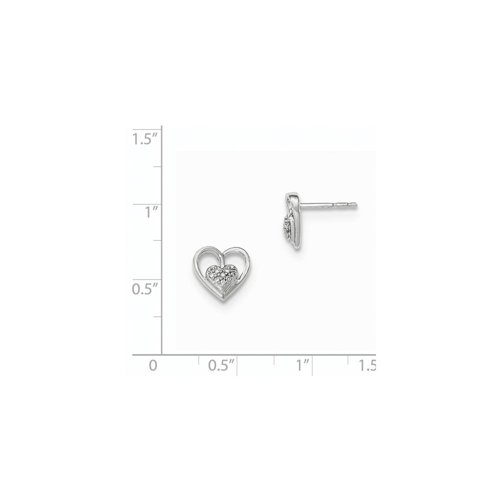 14kt White Gold Polished Real Diamond Heart Post Earrings