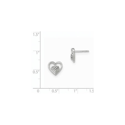 14kt White Gold Polished Real Diamond Heart Post Earrings