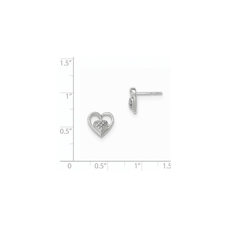 14kt White Gold Polished Real Diamond Heart Post Earrings