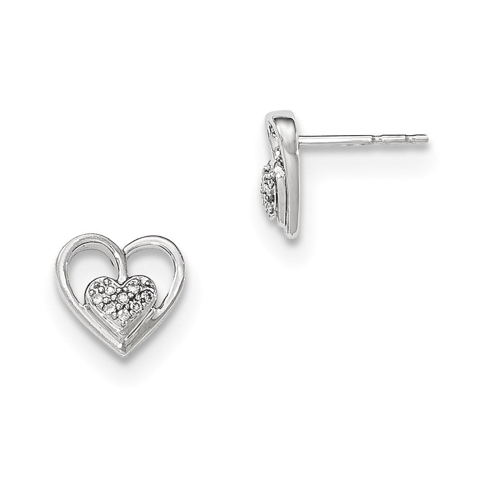 14kt White Gold Polished Real Diamond Heart Post Earrings