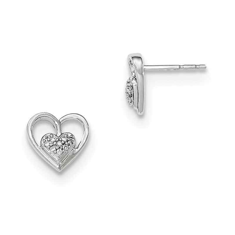 14kt White Gold Polished Real Diamond Heart Post Earrings