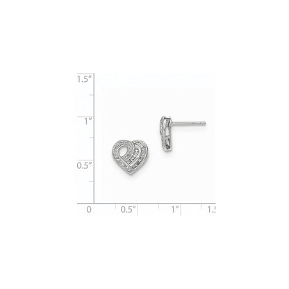 14k White Gold Real Diamond Heart Post Earring