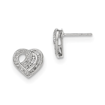 14k White Gold Real Diamond Heart Post Earring