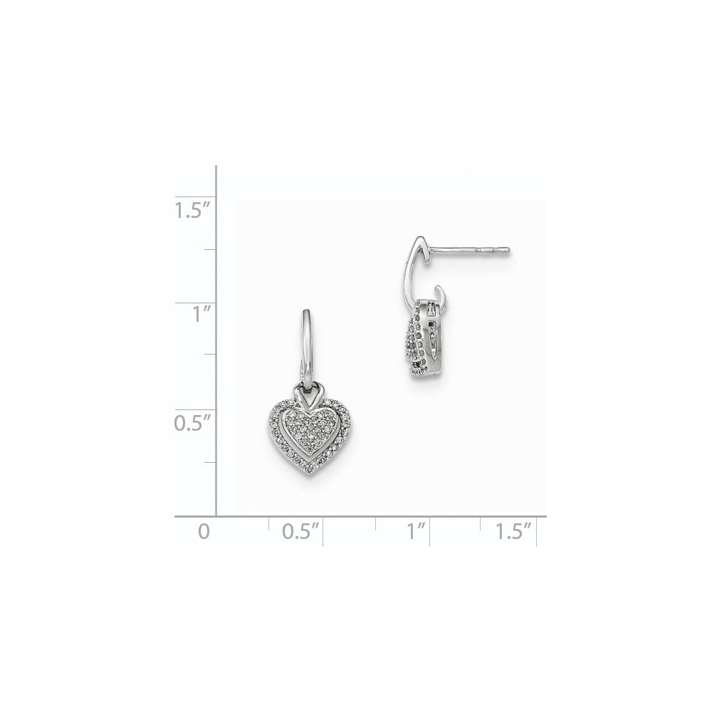 14k White Gold Real Diamond Heart Post Dangle Earring