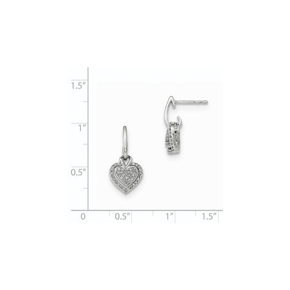 14k White Gold Real Diamond Heart Post Dangle Earring