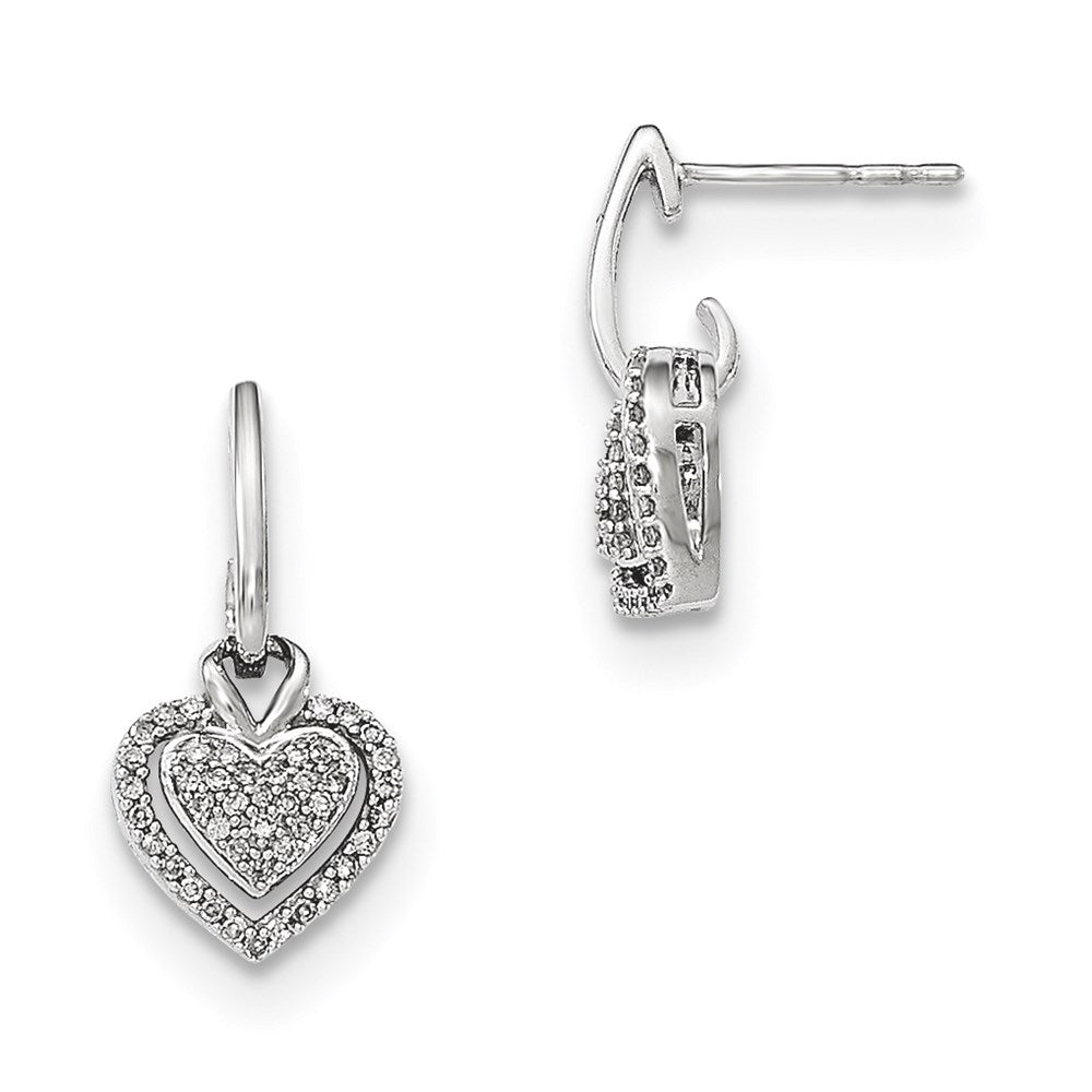 14k White Gold Real Diamond Heart Post Dangle Earring