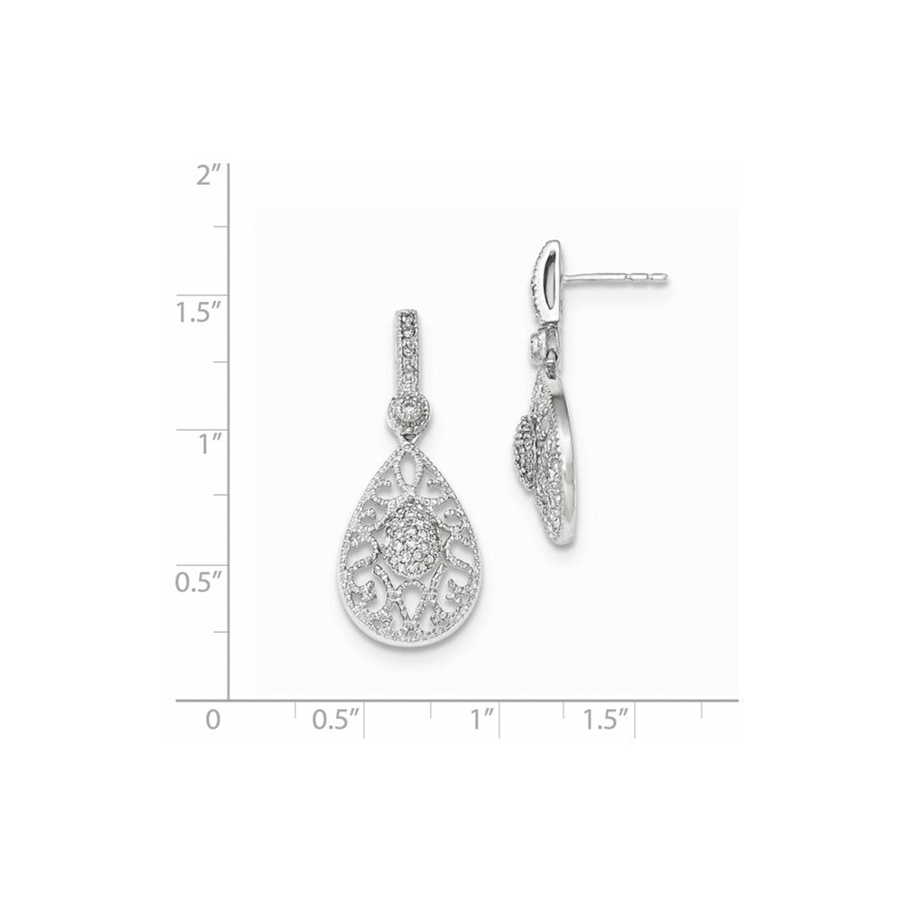 14K White Gold Real Diamond Post Dangle Earrings