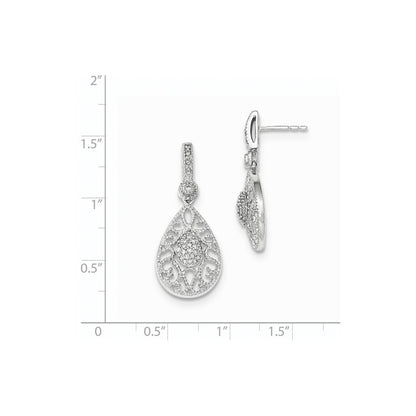 14K White Gold Real Diamond Post Dangle Earrings