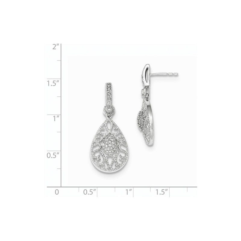 14K White Gold Real Diamond Post Dangle Earrings
