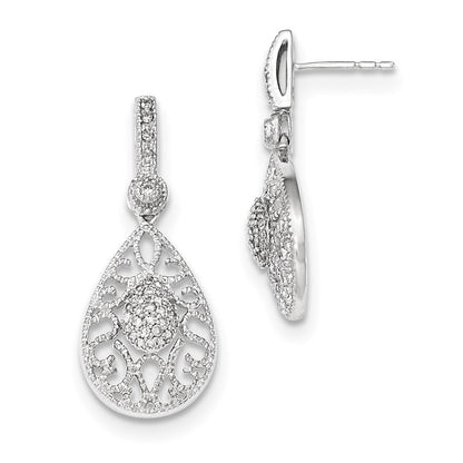 14K White Gold Real Diamond Post Dangle Earrings