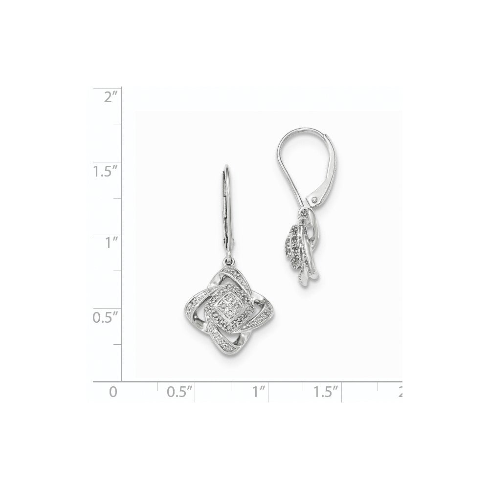 14k White Gold Square Real Diamond Leverback Earrings