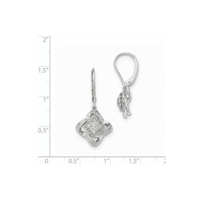 14k White Gold Square Real Diamond Leverback Earrings