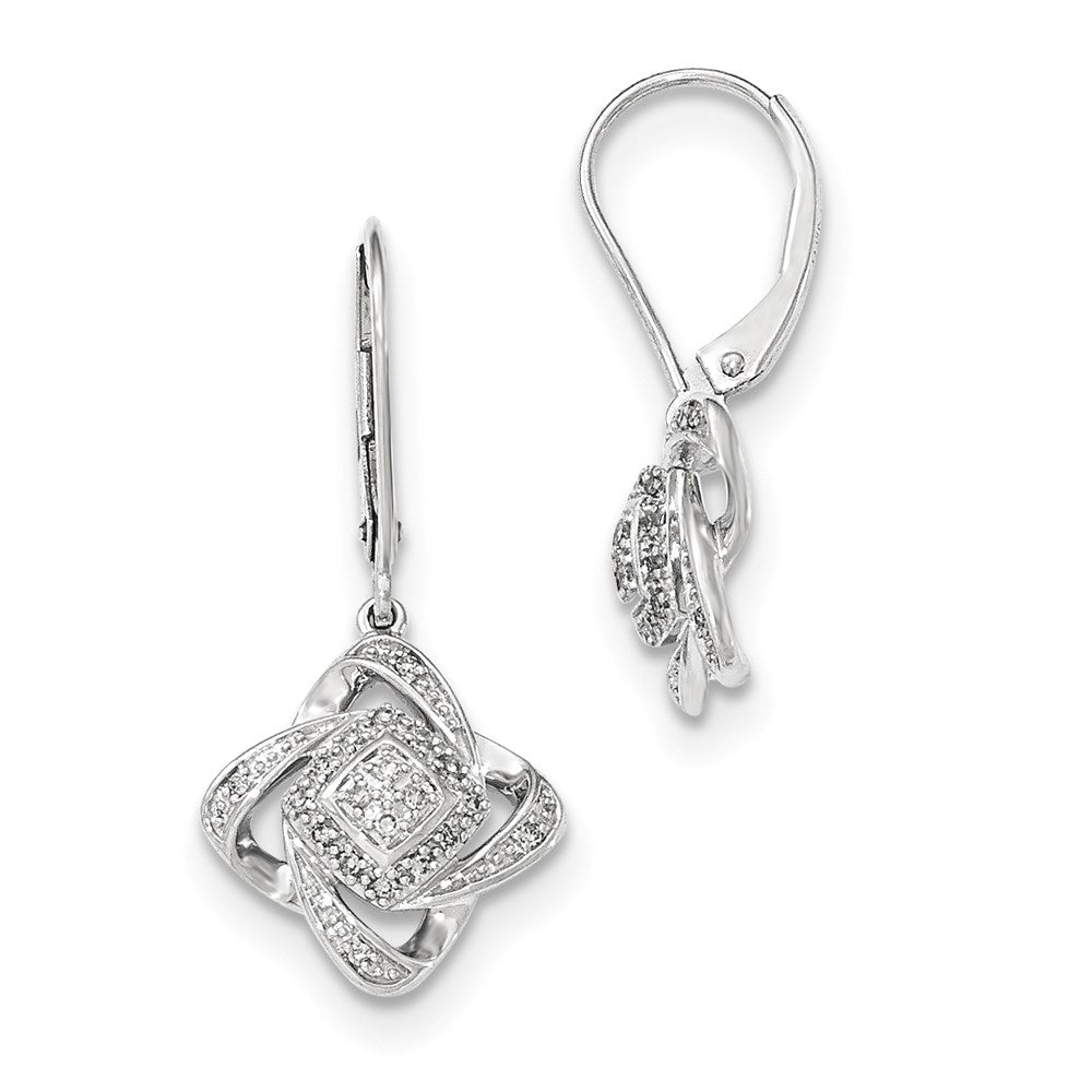 14k White Gold Square Real Diamond Leverback Earrings
