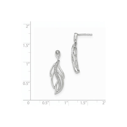 14K White Gold Real Diamond Post Dangle Earrings