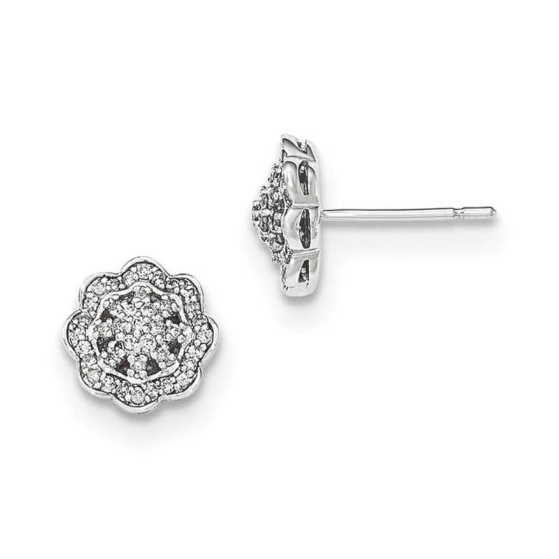 14k White Gold Real Diamond Post Earrings