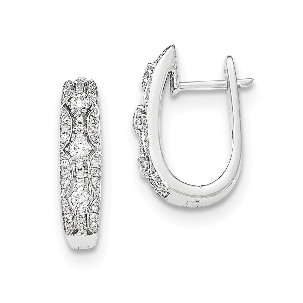 14k White Gold Real Diamond Hinged Post Earrings