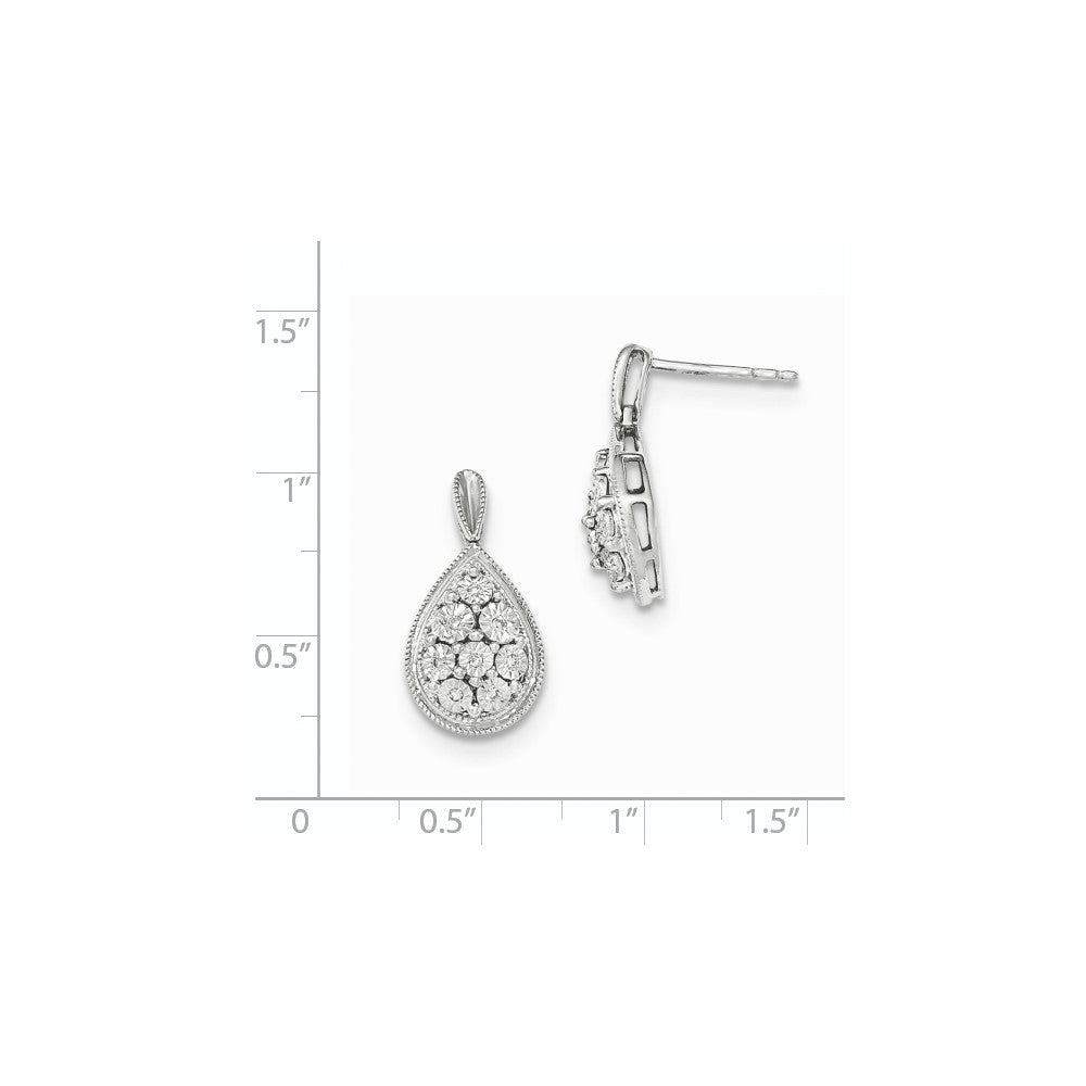 14k White Gold Polished Real Diamond D/C Dangle Post Earrings