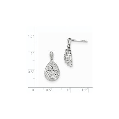 14k White Gold Polished Real Diamond D/C Dangle Post Earrings