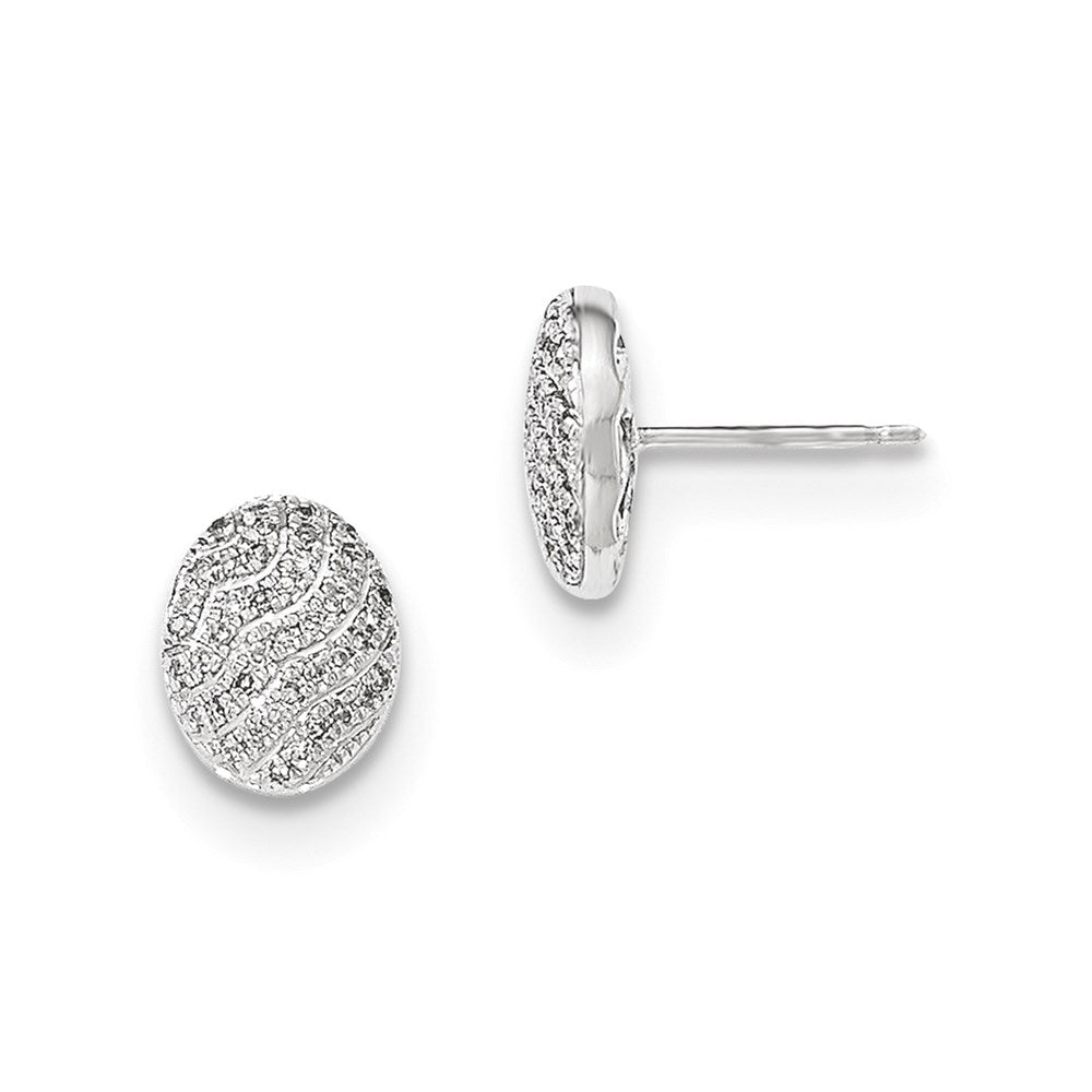 14k White Gold Real Diamond Oval Shape Post Earring