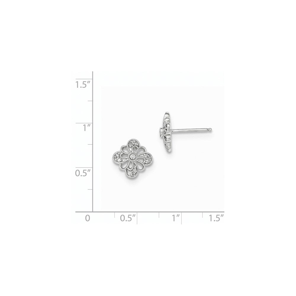 14k White Gold Real Diamond Openwork w/Milgrain Post Earrings