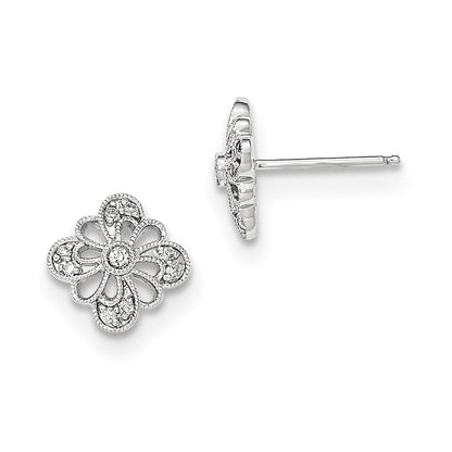 14k White Gold Real Diamond Openwork w/Milgrain Post Earrings