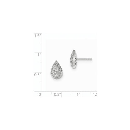 14k White Gold Real Diamond Pear Shape Post Earring