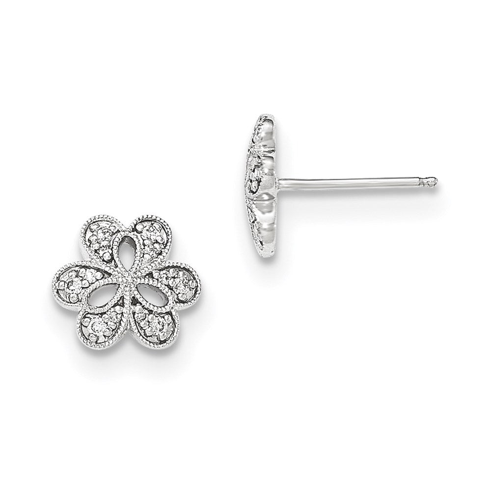 14k White Gold Real Diamond Post Earrings