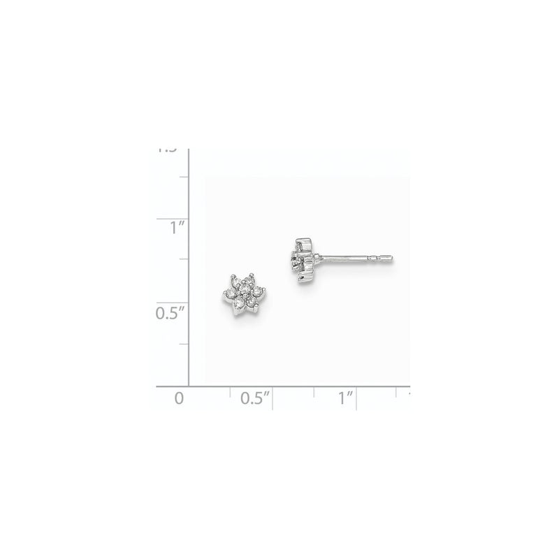 14k White Gold Polished Flower Real Diamond Post Earrings