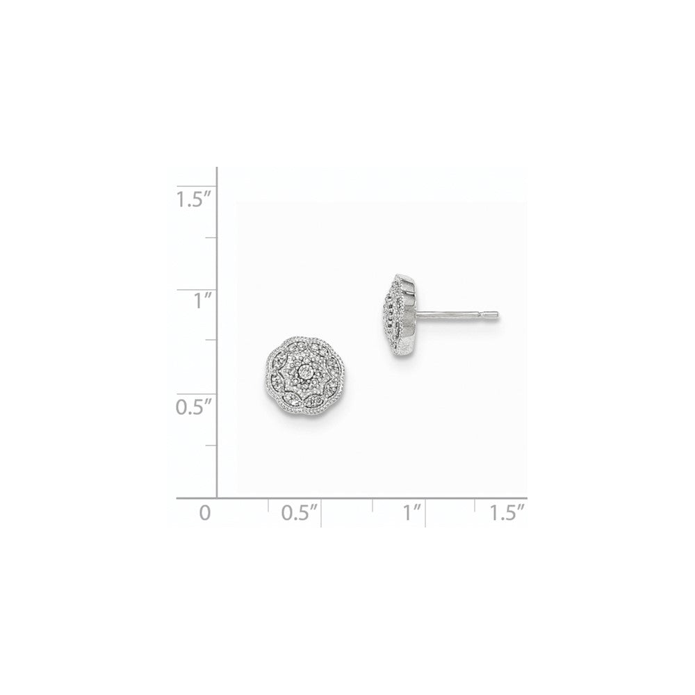 14K White Gold Real Diamond Round Post Earrings