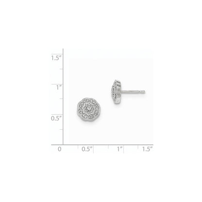 14K White Gold Real Diamond Round Post Earrings