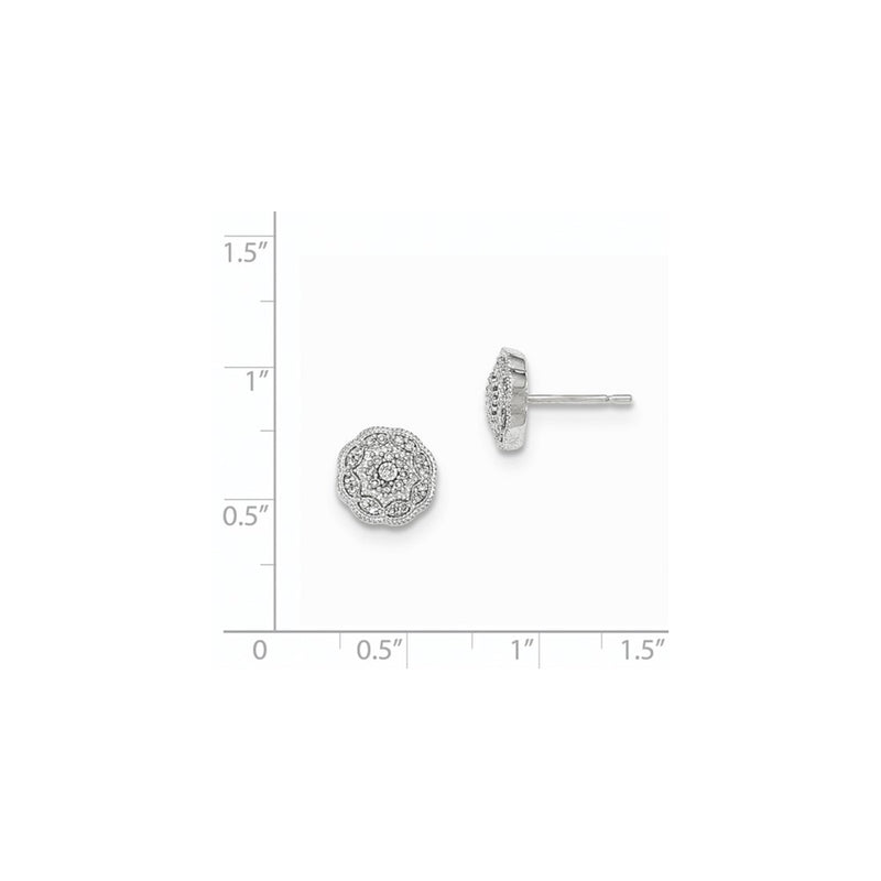 14K White Gold Real Diamond Round Post Earrings