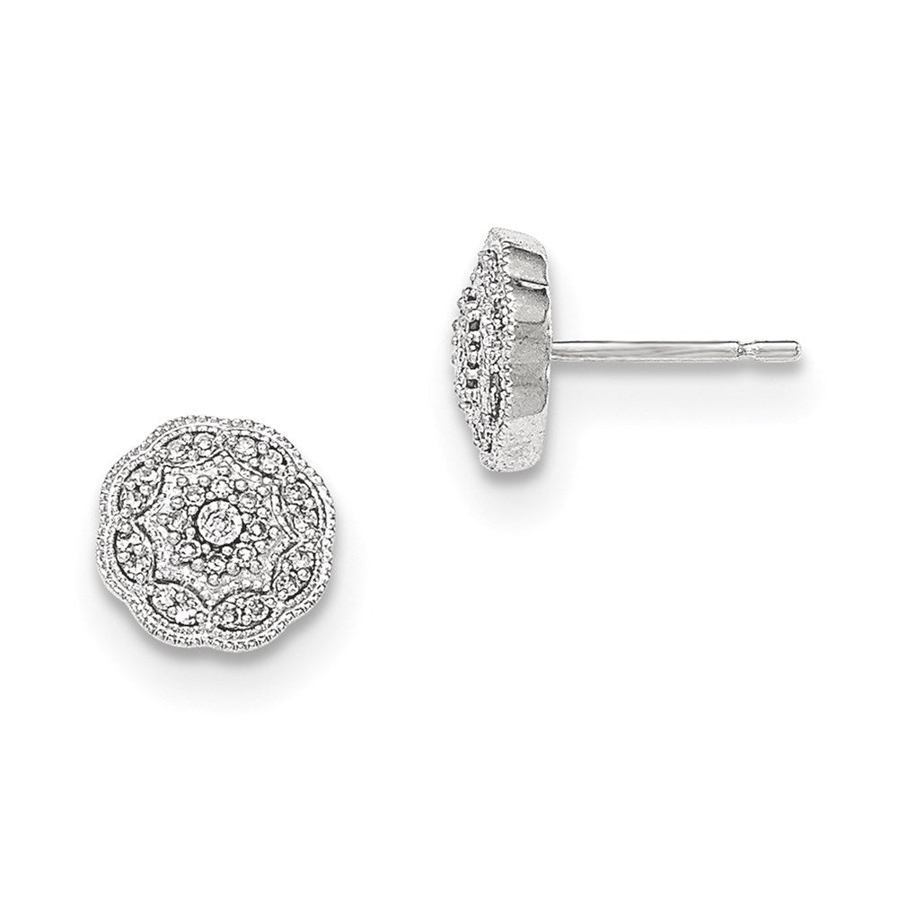 14K White Gold Real Diamond Round Post Earrings
