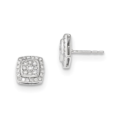14K White Gold Real Diamond Post Earrings