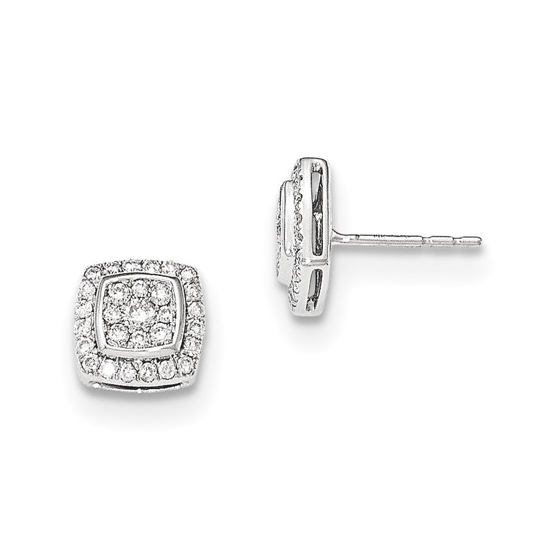 14K White Gold Real Diamond Post Earrings