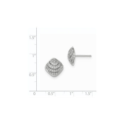 14k White Gold Polished Square Shape Real Diamond Post Earrings