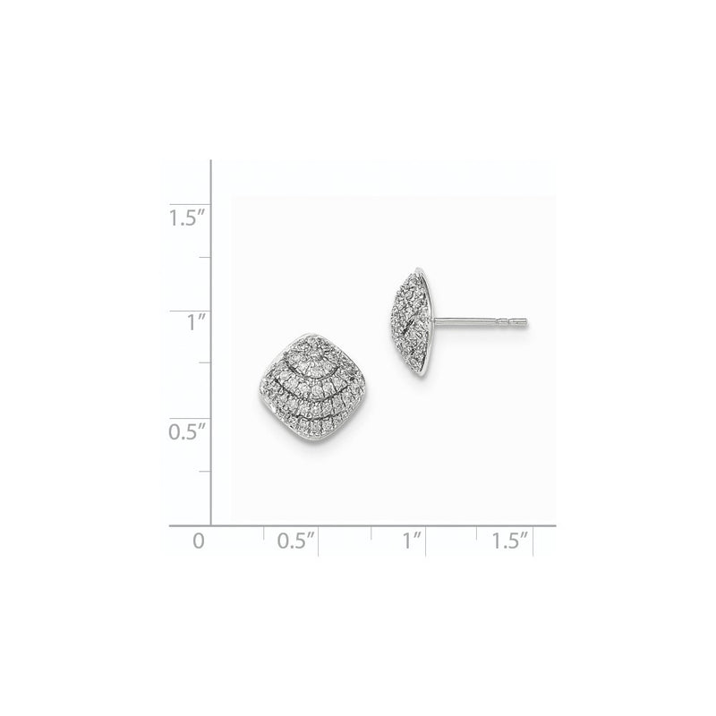 14k White Gold Polished Square Shape Real Diamond Post Earrings