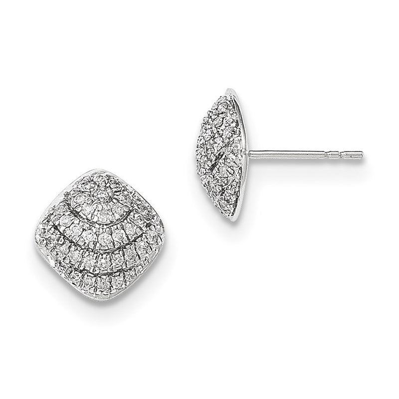 14k White Gold Polished Square Shape Real Diamond Post Earrings