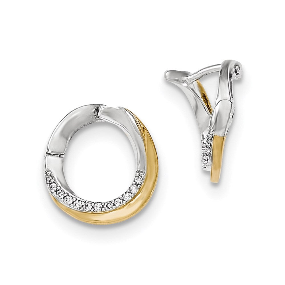14K White Gold Real Diamond Yellow Rhodium Hinged Earrings