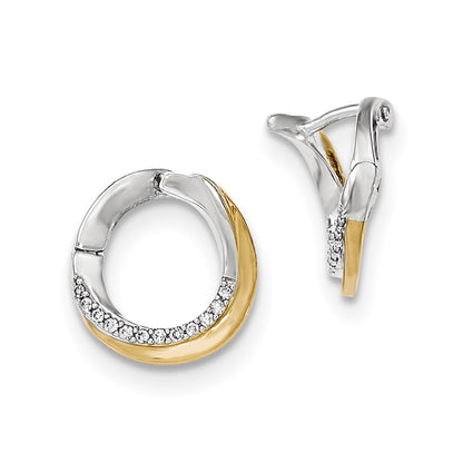 14K White Gold Real Diamond Yellow Rhodium Hinged Earrings