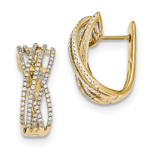 14k Yellow Gold Real Diamond Criss Cross Hinged Post Earrings