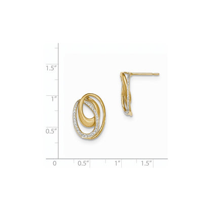 14k Yellow Gold Real Diamond Satin Oval Post Earrings