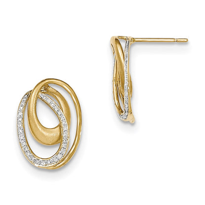 14k Yellow Gold Real Diamond Satin Oval Post Earrings